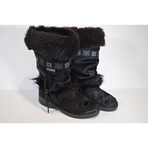 Vintage TECNICA Women's Black Fur Goat Hair Boots Made in USA Size 7.5 RARE
